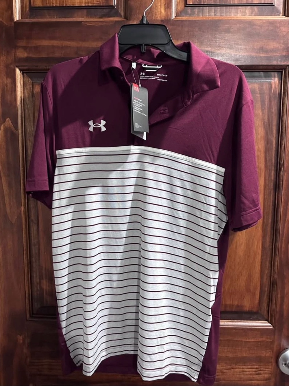 Under Armour Men's Maroon and Grey Striped Performance Polo